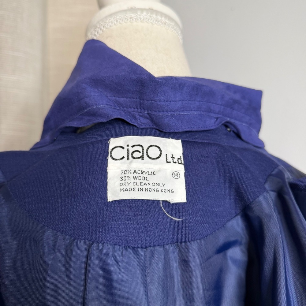 70s Vintage Ciao Ltd Princess Coat Button Front Wool Blend Faux Suede Women's 14 - Picture 10 of 11